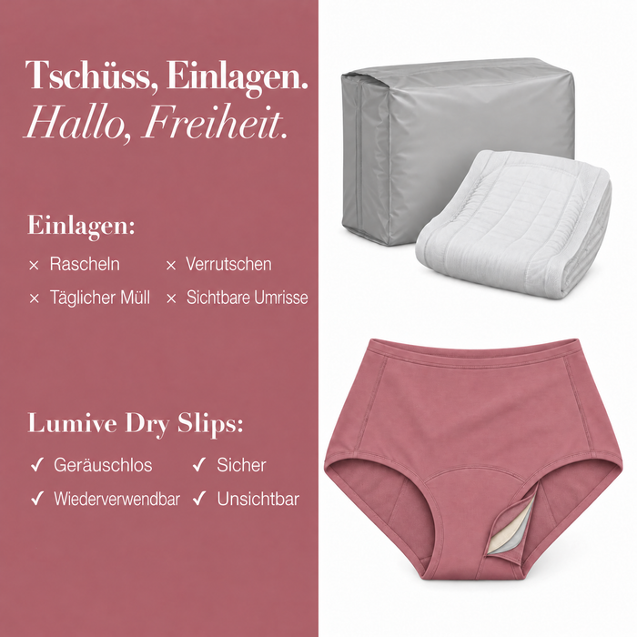 Wiederverwendbarer LUMIVE Slip im Vergleich zu Einwegeinlagen
